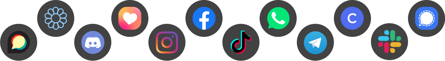 circular icons for Circle, Discord, Discourse, Facebook Groups, Geneva, Heartbeat, Instagram, Mighty Networks, Signal, Slack, Telegram, TikTok and WhatsApp