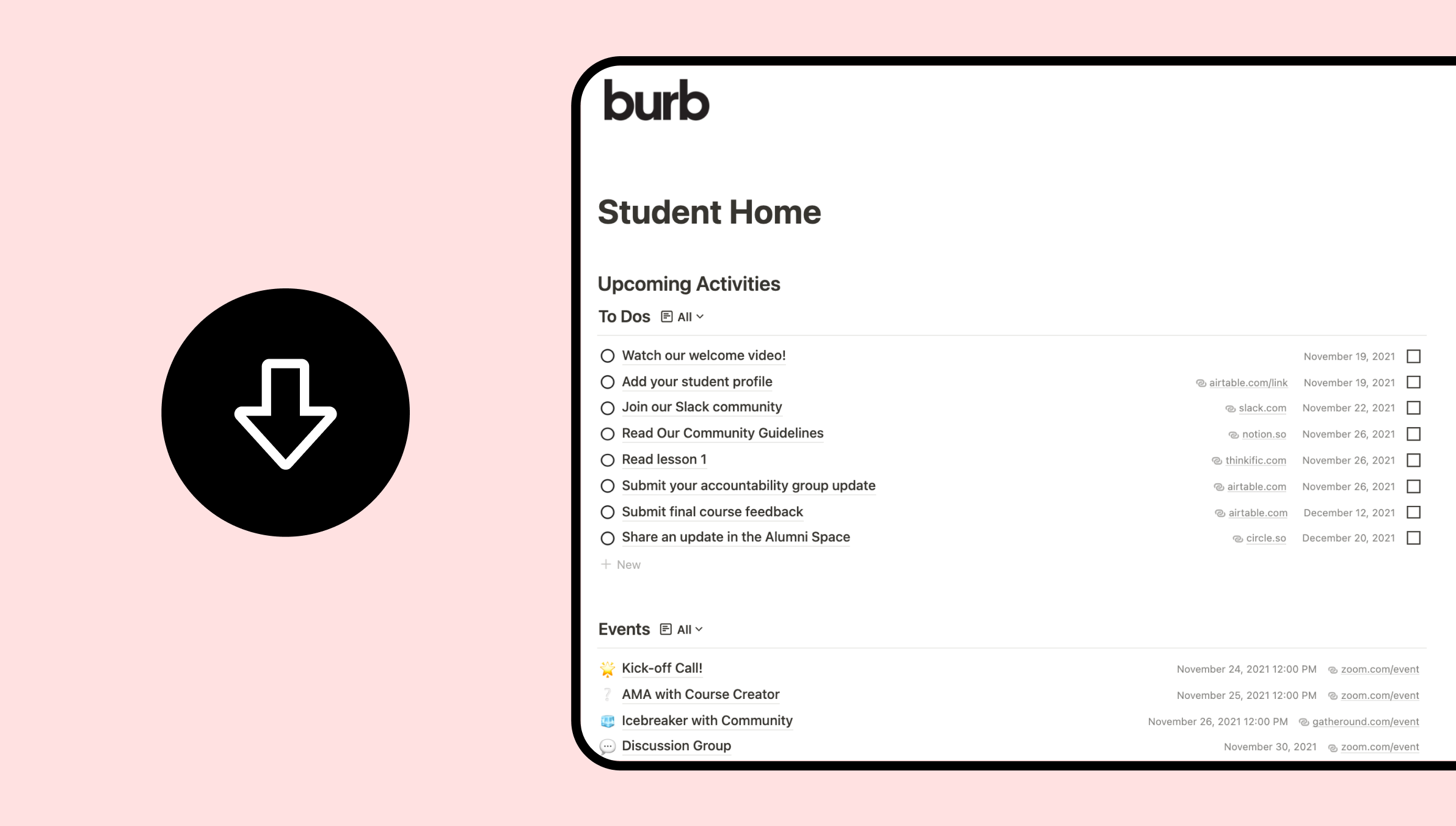 Keep your students in the loop with Burb’s Student Home Notion template